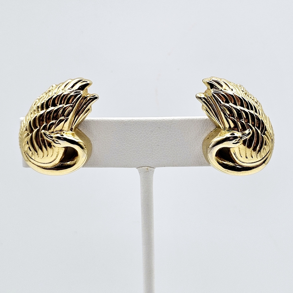 Vintage Gold Tone Swan Bird Post Earrings